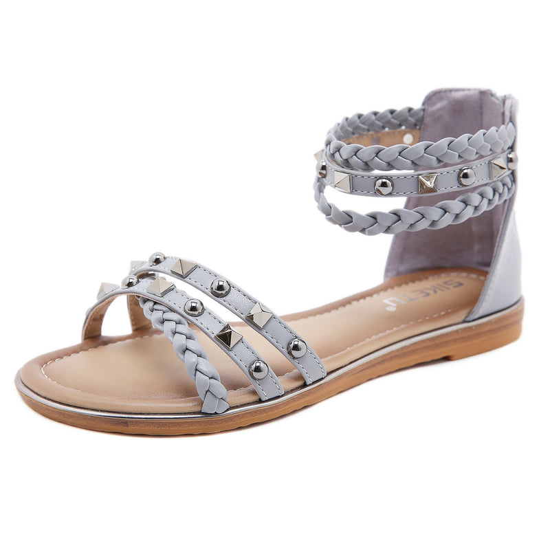 Fancy Sandals Rivet Braid Large Size Flat Bottom Retro Sandals