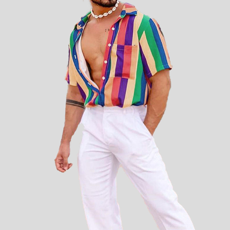 Men Hawaii Shirts Men's Casual Loose Short Sleeves Shirt