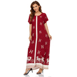 Muslim Women Stylish Kashibo Abaya Muslim Ladies Long Gown Islamic Clothing Jilbab Jalabiya Pullover Print Red Loose-Fitting Maxi Dress