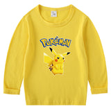 Children Pokemon Pikachu Hoodie Spring and Autumn Pikachu Bottoming Shirt Boys and Girls T-shirt