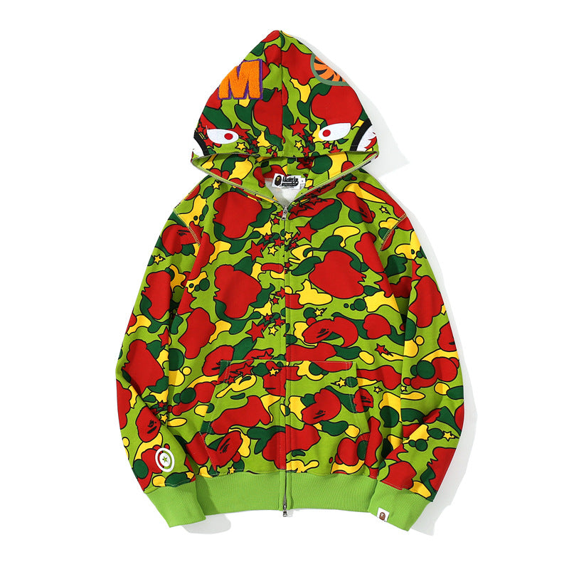 Bape Military Hoodie Autumn And Winter Men'S And Women'S Hooded Zipper Sweatshirt Coat