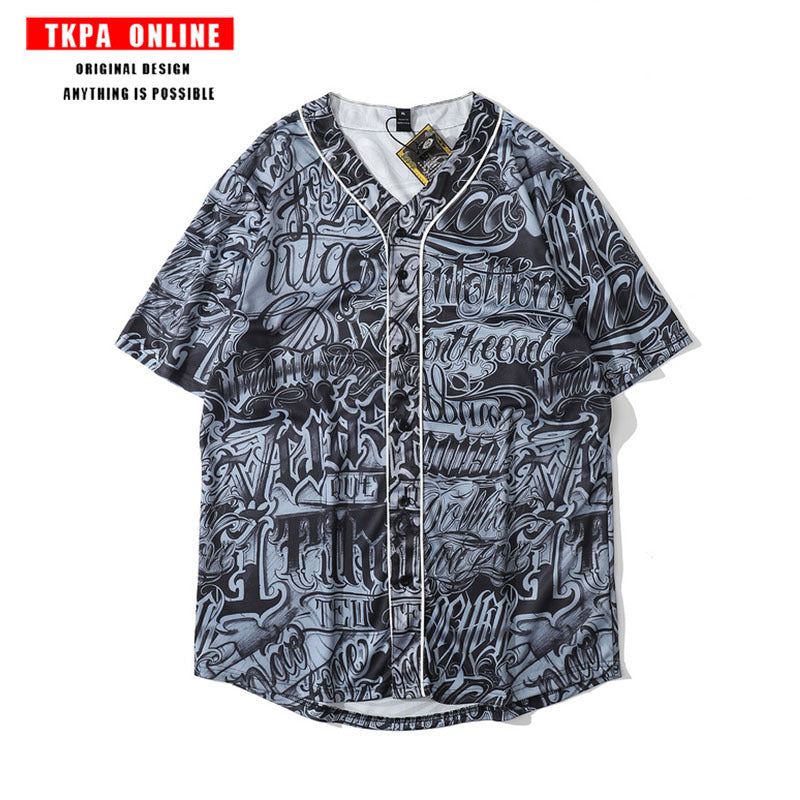 Baggy Baseball Jersey Baseball Cardigan Short Sleeve T-shirt Summer