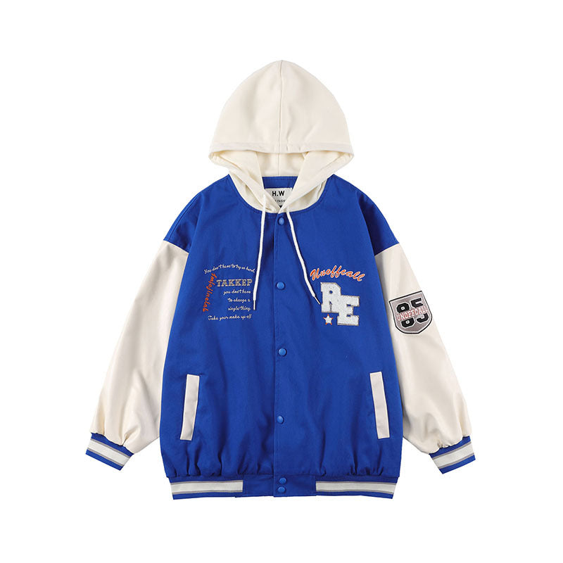 Baby Blue Varsity Jacket Baseball Jacket Men's Embroidery Casual Hooded Jacket