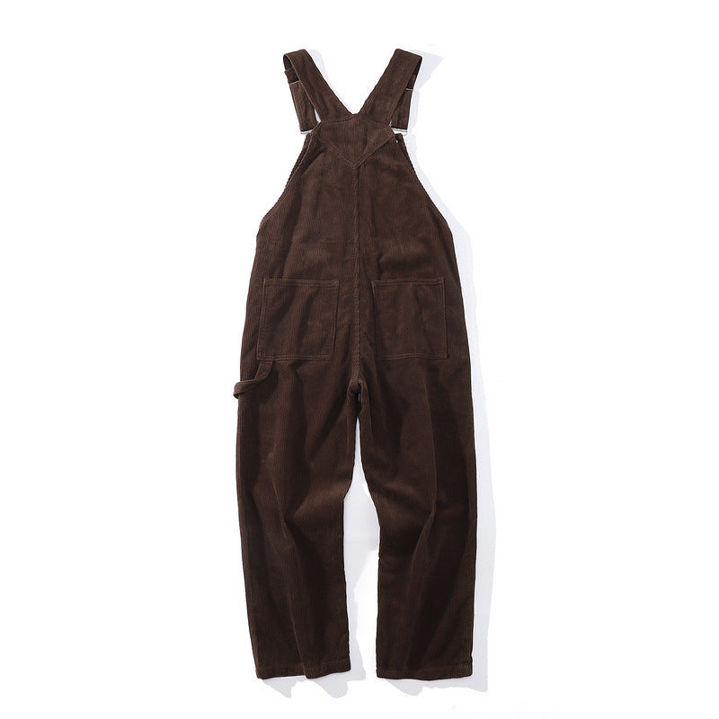 Man Fall Outfits Cargo Pants Suspender Pants Men and Women Autumn Loose Solid Color Corduroy Retro Casual Jumpsuit