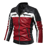 Black Varsity Jacket Racer Jacket Fall Winter Men Leather Men's Color Matching Motorcycle Clothing PU Leather Jacket