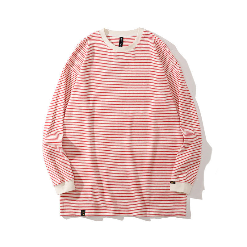 Mens Fall Outfits Retro Simple Contrast Color Striped Long Sleeve T-shirt Men and Women Loose Couple Thin Hoodies