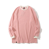 Mens Fall Outfits Retro Simple Contrast Color Striped Long Sleeve T-shirt Men and Women Loose Couple Thin Hoodies