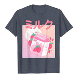 Oversized 90s T Shirt Fun Retro Cute Strawberry Milk Paper Box T-Shirt Women'S Short Sleeve Cotton