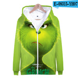 Grinch Hoodie 3D Color Printing Men's and Women's Zipper Sweater