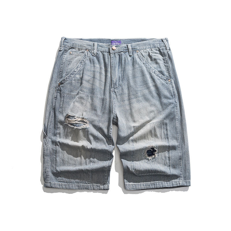 Men Shorts Summer Stripes Shorts Casual Straight-Leg Jeans Men