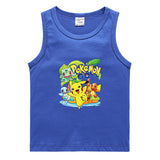 Children Pokemon Pikachu T Shirt Cotton Leisure Sweat-Absorbent Solid Color Vest