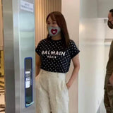 T Shirt Balmain Balmain Women's Summer Printed Flocking Letter T-shirt