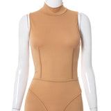 Summer Solid Color Sleeveless High Collar Sexy Tight Jumpsuit