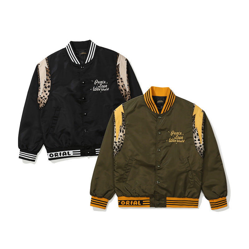 Mens Fall Outfits Motorcycle Jacket Men's and Women's Stitching Wide Autumn and Winter Baseball Uniform