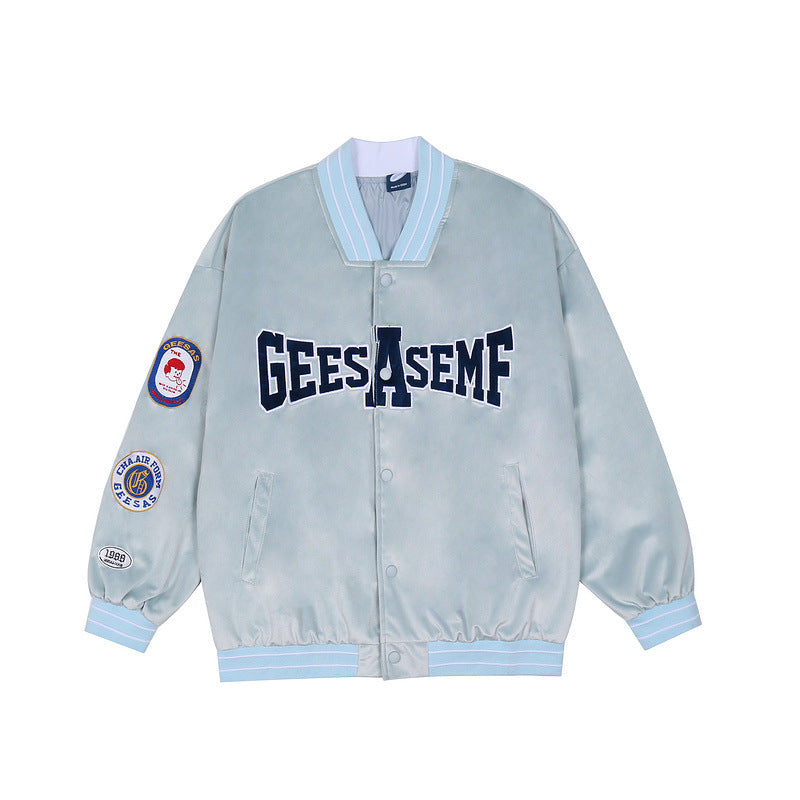 Baby Blue Varsity Jacket Letter Loose Men and Women Autumn Men's Jacket Baseball