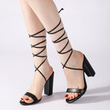 Nude Strappy Block Heels Summer Chunky High Heel Sandals