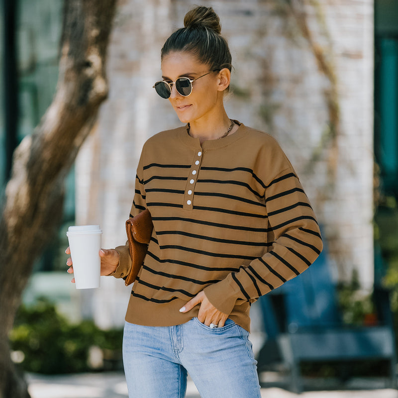 Women Fall Outfits Autumn and Winter Loose Long Sleeve Striped Sweater