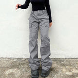 Julia Fox Low Rise Trousers Gray Overalls Loose Straight Jeans