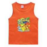 Children Pokemon Pikachu T Shirt Cotton Leisure Sweat-Absorbent Solid Color Vest