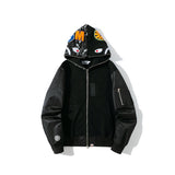 Shark Print Hoodie Digital Pixels Camouflage Color Matching Cap Jacket Sleeve Sweater Hooded Zipper Cardigan Outerwear