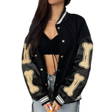 Baggy Jacket Baseball Uniform Leather Sleeve Stitching Bone Embroidery Autumn and Winter