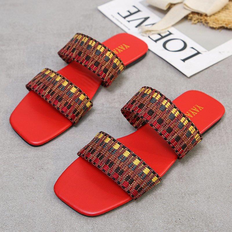 Women Open Toe Sandals Flats Summer Flat Flip-Flops Fashion Lazybones Beach Sandals