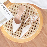 Nude Block Heels Closed Toe Pumps Chunky Heel Sandals Women round Toe Women's Shoes