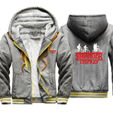 Stranger Things Hoodie Winter Thickened Velvet Padded Color Block Printed Cardigan Zipper Hooded Jacket