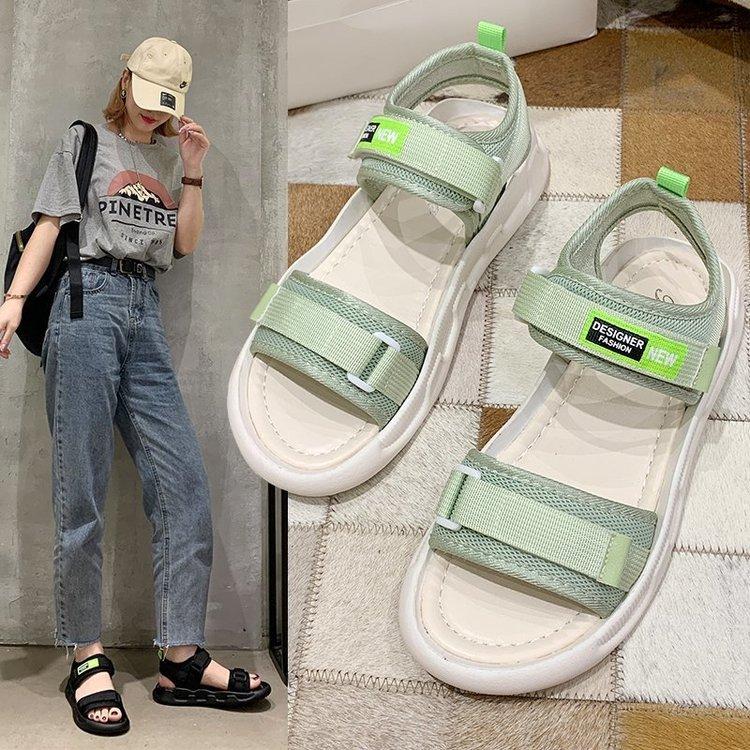 Women Open Toe Sandals Flats Sports Summer Thick Bottom Velcro Casual Beach Sandals