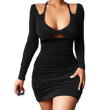 Cocktail Attire for Women Sexy Slim Strap Tied Long Sleeves Dress for Women