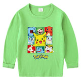 Children Pokemon Pikachu Hoodie Spring and Autumn round Neck Long Sleeve T-shirt Cotton