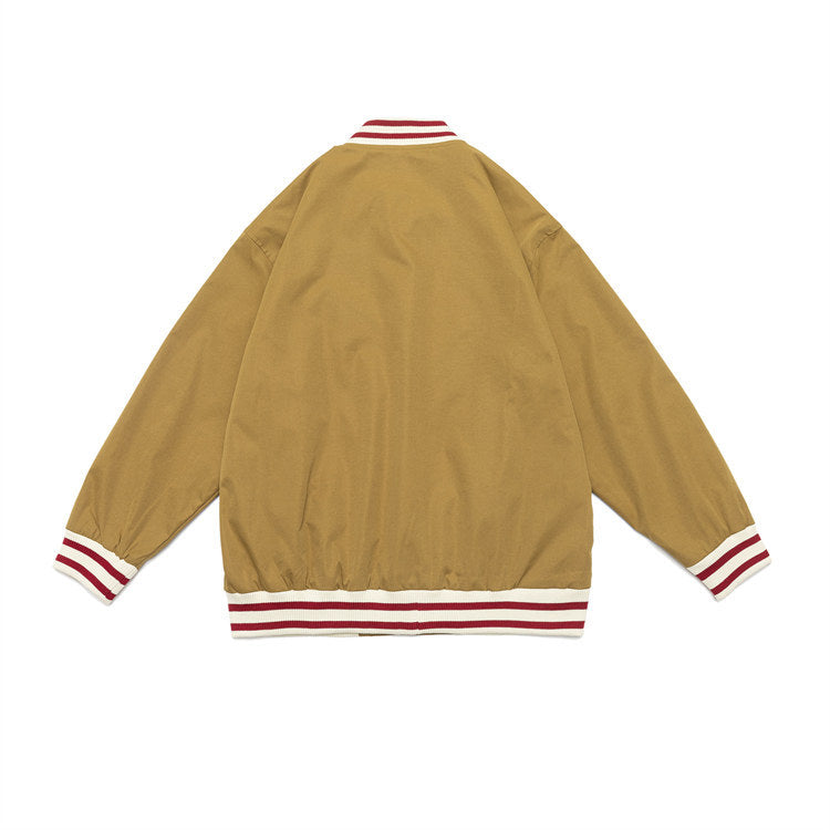 Yellow Varsity Jacket Men's Autumn Coat Campus Striped Stitching Hemline Youth Casual Jacket