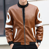 Graphic Leather Jacket Women Leather Men's Leather Stand Collar Jacket Fall Winter Coat