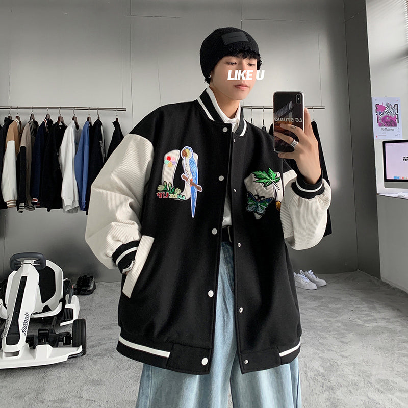 Brown Varsity Jacket Autumn Men's Baseball Uniforms Loose Embroidery Men's Clothing Coat Jacket