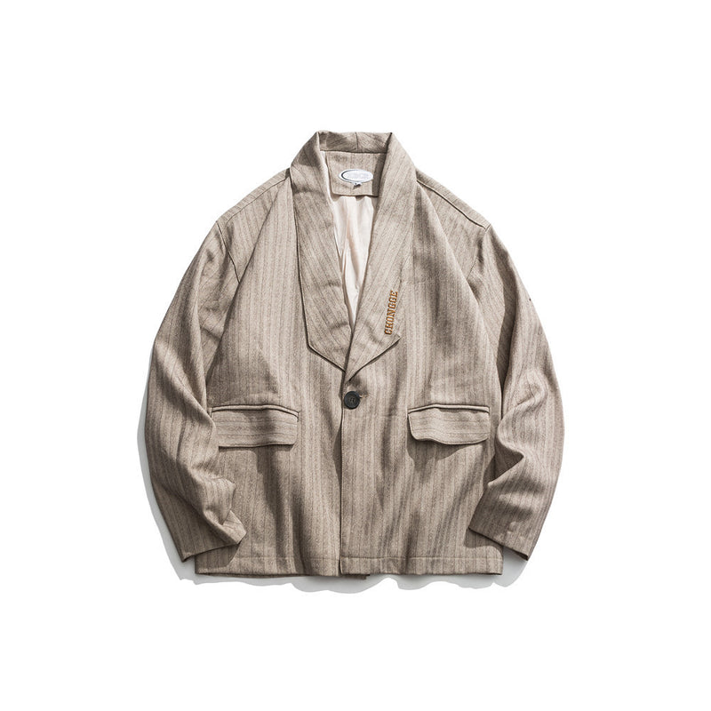 Men's Casual Suit Man Blzer Striped Blazer Men's Loose Lapels Top Casual Small Suit