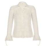 90S Fashion Autumn Retro See-through Single-Breasted Women's Lapel Shirt