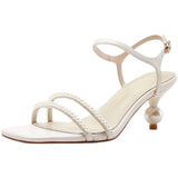 Nude Block Heel Peep Toe Sandals Fairy Stiletto Heel French High Heels