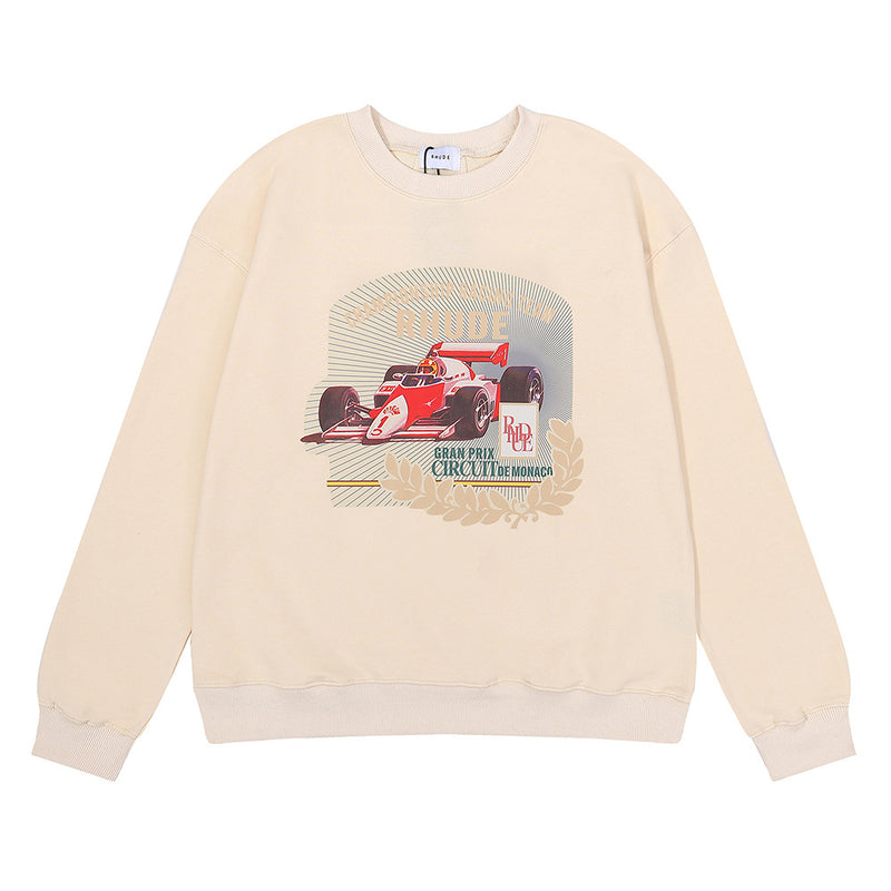 Rhude Hoodie F1 Racing Car HD Printed Hip Hop Men and Women Casual round Neck Sweater