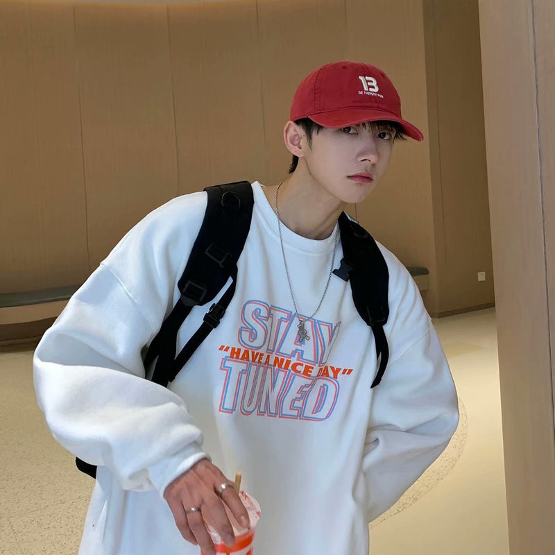 Men Sweatshirts Autumn Letters Printed Crew Neck Sweatshirt Spring and Autumn