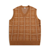 Men Sweater Vest BF Idle Style Plaid Sweater Vest Men's Autumn Loose V-neck Sleeveless Sweater Vest