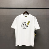 Drew House Pencil Hand-Painted Pattern Smiley Face Short Sleeve Couple Loose Hip Hop Cotton T-shirt Men