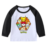 Children Pokemon Pikachu Hoodie Spring and Autumn round Neck Cartoon Long Sleeve T-shirt Cotton