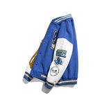 Orange Varsity Jacket Autumn Baseball Uniform Couple Cartoon Embroidered Stand Collar Long Sleeve Jacket Men