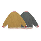 Yellow Varsity Jacket Men's Autumn Coat Campus Striped Stitching Hemline Youth Casual Jacket