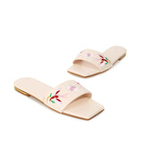 Flat Dress Sandals Large Size Embroidered Flower Cutout Square Toe Sandals