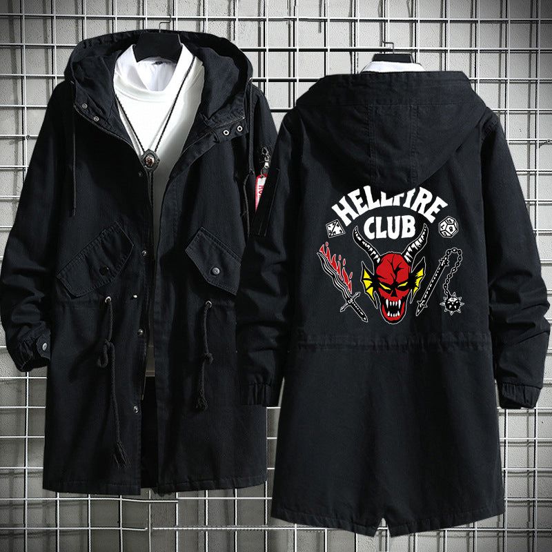 Stranger Things Hellfire Club Hoodie StrangerThings Season 4 Men's and Women's Mid-Length Trench Coat
