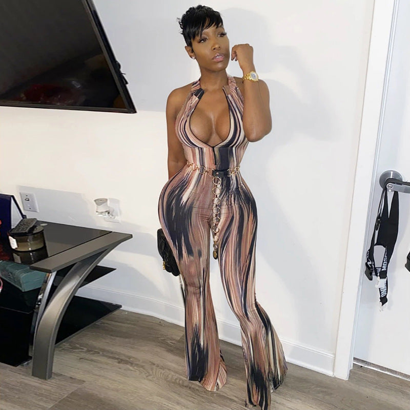 Fall Women's Clothing Fashion Halter Printed Jumpsuit