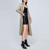 Women Spring Dress Fashion Plaid Trench Coat Coat Double Breasted Loose Waistband Windbreaker Split Coat