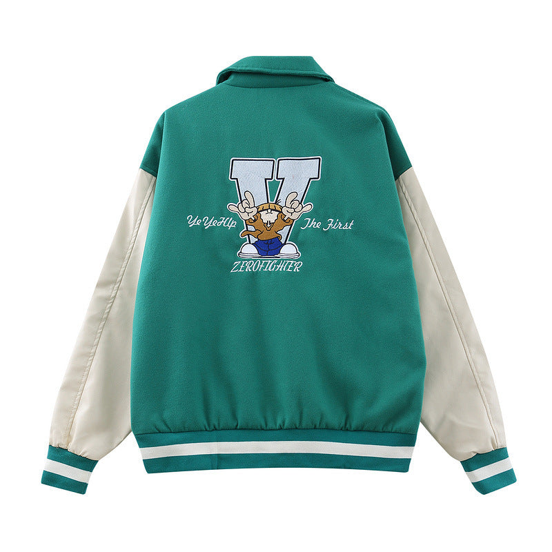 Mens Fall Outfits Retro Street Embroidered Baseball Uniform Coat Men's and Women's Loose Couple Jacket