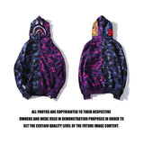 Shark Print Bape Hoodie Shark Head Blue Purple Patchwork Assorted Colors Hooded Zipper Sweatshirt Fashionable Jacket